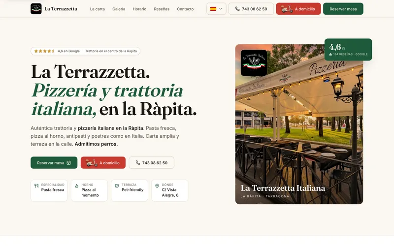 La web de La Terrazzetta en el ordenador, tal como está publicada.
